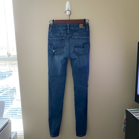 American Eagle Outfitters Dark Wash Distressed Hi-Rise Jegging Jeans Size 00 - Picture 2 of 6